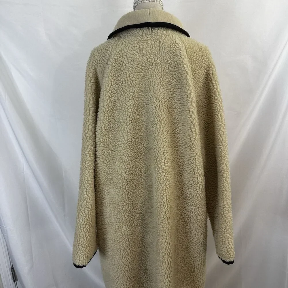 Free People Irresistible Teddy Cardi Maxi Jacket Pockets Oversized Ivory LARGE - Picture 7 of 9
